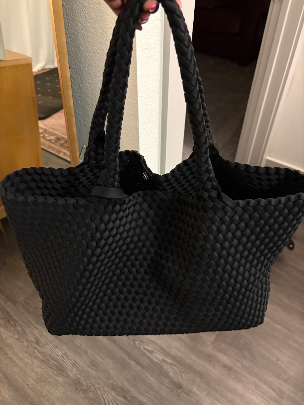 BCBG Woven Large Black Tote Bag